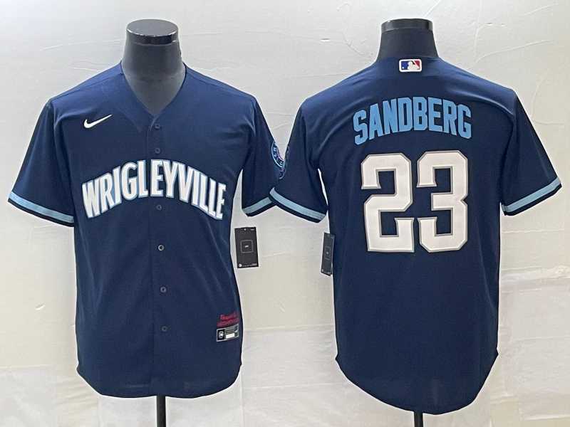 Men%27s Chicago Cubs #23 Ryne Sandberg Navy City Connect Cool Base Stitched Jersey